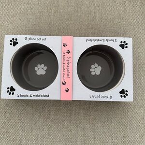 Gray Pet Bowl Set with Paw Print